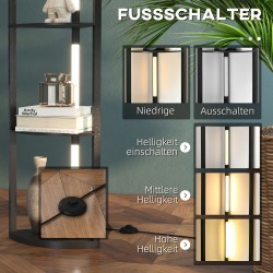 LED lattiavalaisin kulmahyllyllä, 4 hyllyä, lämmin valkoinen valo, MDF, 41x30x164 cm, musta