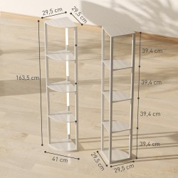 LED-lattiavalaisin kulmahyllyllä, 4 hyllyä, himmennettävä, tammen sävy, 41 x 29,5 x 163,5 cm
