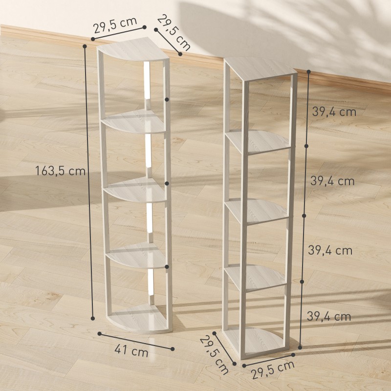 LED-lattiavalaisin kulmahyllyllä, 4 hyllyä, himmennettävä, tammen sävy, 41 x 29,5 x 163,5 cm