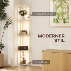 LED-lattiavalaisin kulmahyllyllä, 4 hyllyä, himmennettävä, tammen sävy, 41 x 29,5 x 163,5 cm