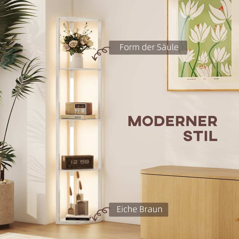 LED-lattiavalaisin kulmahyllyllä, 4 hyllyä, himmennettävä, tammen sävy, 41 x 29,5 x 163,5 cm