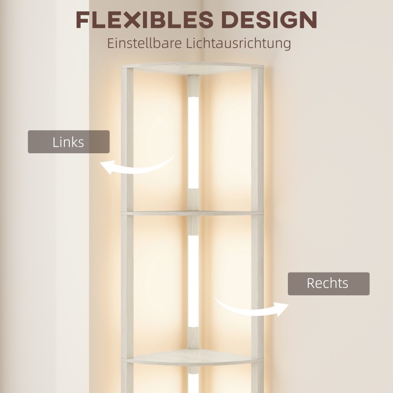 LED-lattiavalaisin kulmahyllyllä, 4 hyllyä, himmennettävä, tammen sävy, 41 x 29,5 x 163,5 cm