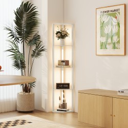 LED-lattiavalaisin kulmahyllyllä, 4 hyllyä, himmennettävä, tammen sävy, 41 x 29,5 x 163,5 cm