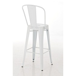 Klassinen metallinen baarijakkara korkealla selkänojalla ja jalkatuella