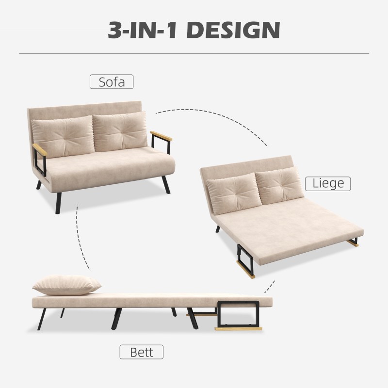 2 hengen samettinen vuodesohva, säädettävä selkänoja, teräsrunko, luonnon/ beige / musta