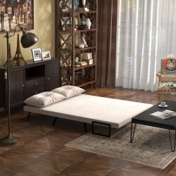 2 hengen samettinen vuodesohva, säädettävä selkänoja, teräsrunko, luonnon/ beige / musta