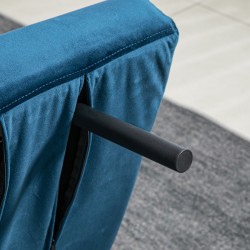 2-istuttava vuodesohva, samettiverhoilu, teräsrunko, säädettävä selkänoja, sininen/natural