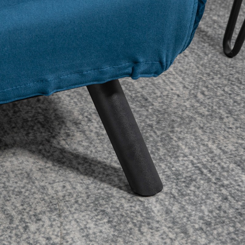 2-istuttava vuodesohva, samettiverhoilu, teräsrunko, säädettävä selkänoja, sininen/natural