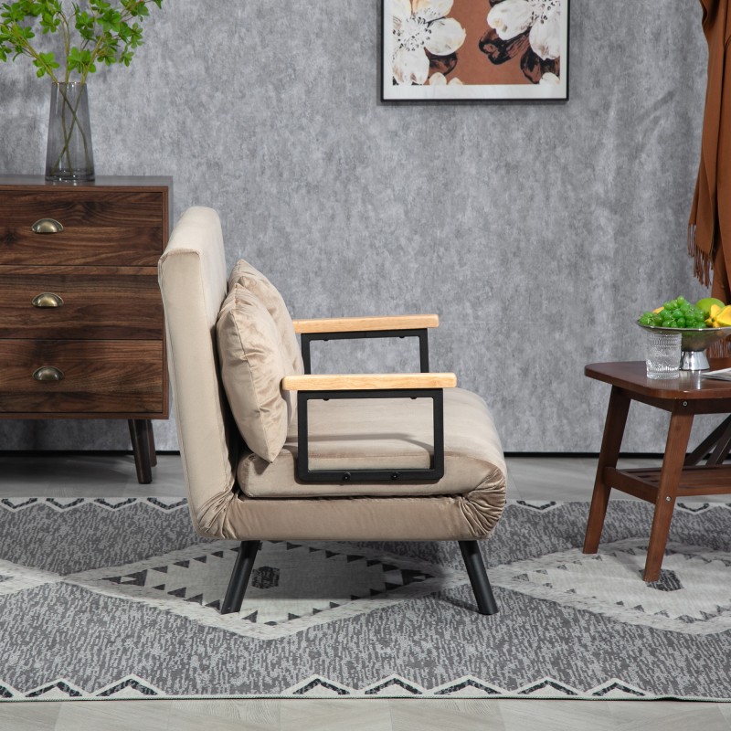 Lepotuoli ja varavuode metallirungolla, puukäsinojat, 102x73x81 cm, max 120 kg, vaaleanruskea