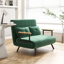 2-istuttava vuodesohva samettimainen kangas, säädettävä selkänoja, teräsrunko, luonnonvihreä + 2 tyynyä