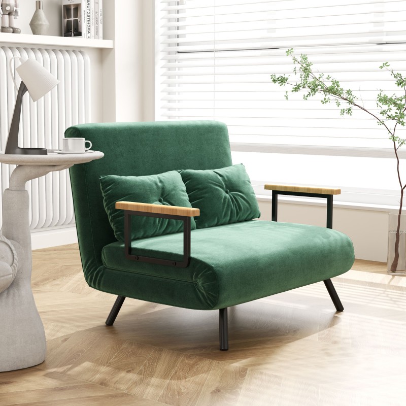 2-istuttava vuodesohva samettimainen kangas, säädettävä selkänoja, teräsrunko, luonnonvihreä + 2 tyynyä