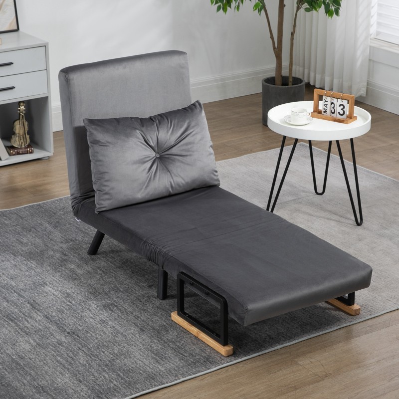 Skandinaavinen 4-in-1 lepotuoli ja yhden hengen vuode, teräsrunko, tummanharmaa, musta + luonnonsävyiset puuosat