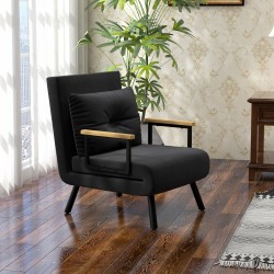 Lepotuolisänky skandinaavinen 4-in-1 nojatuoli teräsrunko samettimainen kangas musta