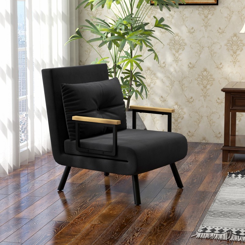 Lepotuolisänky skandinaavinen 4-in-1 nojatuoli teräsrunko samettimainen kangas musta