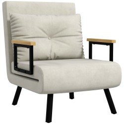 Skandinaavinen lepotuoli nojatuoli 4 in 1 teräsrunko ja puukäsinojat cremevalkoinen