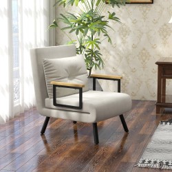 Skandinaavinen lepotuoli / nojatuoli 4-in-1, teräsrunko ja puukäsinojat, cremevalkoinen