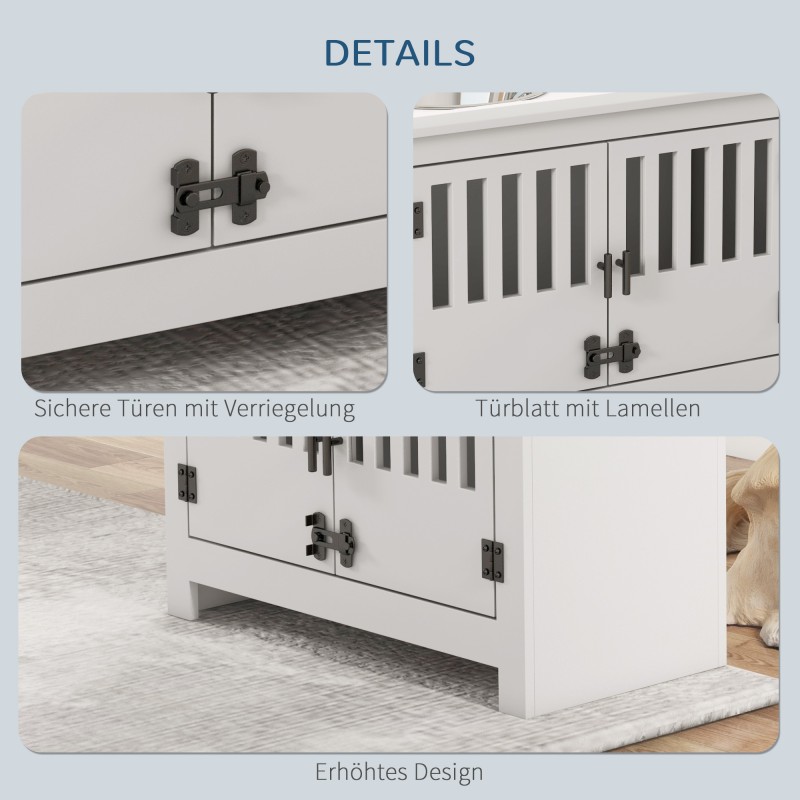 Korotettu ruokintateline suurille koirille, 2 teräskulhoa, säilytystila, 60 x 30 x 43 cm, valkoinen