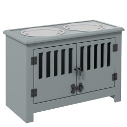 Korkea ruokintapiste isoille koirille 2 ruostumattomasta teräksestä kulhoa säilytystila 60x30x43 cm harmaa