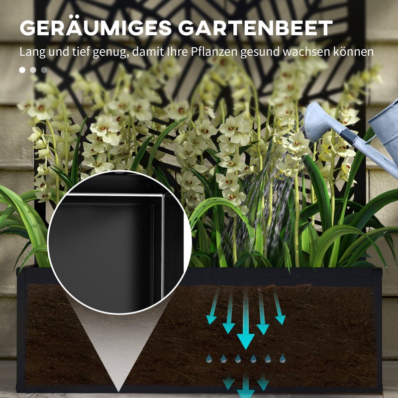 Näkösuoja ja istutuslaatikko ulkokäyttöön, metalli, 61 x 23 x 113 cm, musta