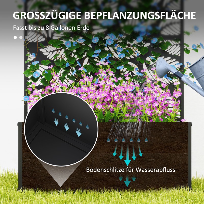 Korkealaatikko näkösuojapaneelilla ja köynnösritilällä, metalli, 61 x 23 x 113 cm, musta