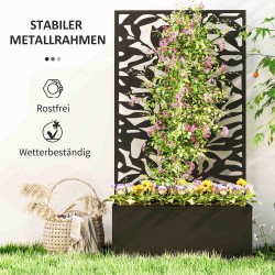 Viljelylaatikko näkösuojapaneelilla ja köynnöstuella, metalli, 61 x 23 x 113 cm, musta