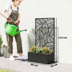 Metallinen korotettu viljelylaatikko köynnöstuellä, 60 x 30 x 113 cm, musta