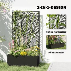 Metallinen korotettu viljelylaatikko köynnöstuellä, 60 x 30 x 113 cm, musta