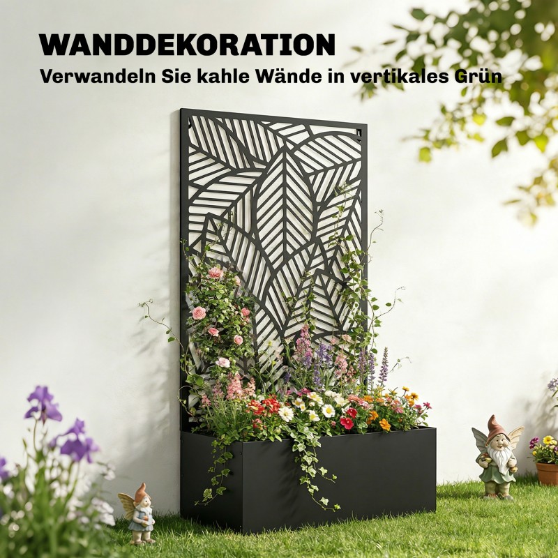 Metallinen korotettu viljelylaatikko köynnöstuellä, 60 x 30 x 113 cm, musta