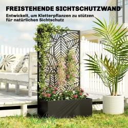 Metallinen korotettu viljelylaatikko köynnöstuellä, 60 x 30 x 113 cm, musta