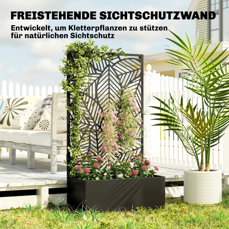 Metallinen korotettu viljelylaatikko köynnöstuellä, 60 x 30 x 113 cm, musta