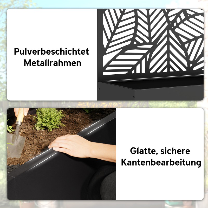 Metallinen korotettu viljelylaatikko köynnöstuellä, 60 x 30 x 113 cm, musta