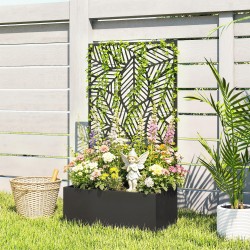 Metallinen korotettu viljelylaatikko köynnöstuellä, 60 x 30 x 113 cm, musta