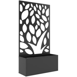Metallinen istutuslaatikko köynnöstelineellä ja näkösuojalla seinä tai vapaasti seisova 61 x 23 x 113 cm musta