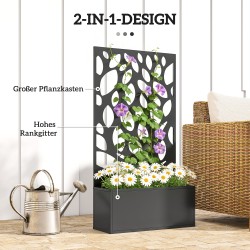 Metallinen istutuslaatikko köynnöstelineellä ja näkösuojalla, seinä- tai vapaasti seisova, 61 x 23 x 113 cm, musta