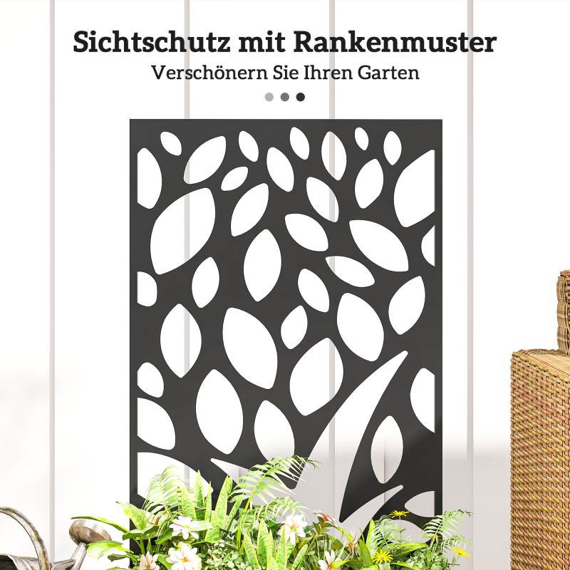 Metallinen istutuslaatikko köynnöstelineellä ja näkösuojalla, seinä- tai vapaasti seisova, 61 x 23 x 113 cm, musta