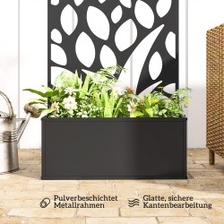 Metallinen istutuslaatikko köynnöstelineellä ja näkösuojalla, seinä- tai vapaasti seisova, 61 x 23 x 113 cm, musta