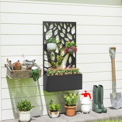 Metallinen istutuslaatikko köynnöstelineellä ja näkösuojalla, seinä- tai vapaasti seisova, 61 x 23 x 113 cm, musta
