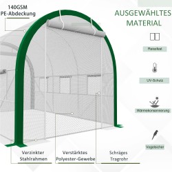 Tunnelikasvihuone metallirungolla, PE-peite, 3,58 x 2,10 x 2,10 m, valkoinen