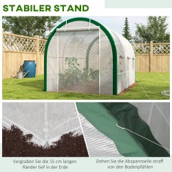 Tunnelikasvihuone metallirungolla, PE-peite, 3,58 x 2,10 x 2,10 m, valkoinen