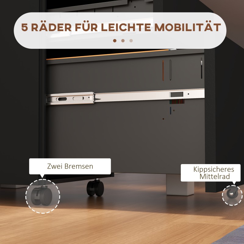 Rullattava laatikosto toimistoon, 3 laatikkoa, lukittava teräs, 37 x 43,5 x 60 cm, musta