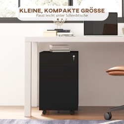 Rullattava laatikosto toimistoon, 3 laatikkoa, lukittava teräs, 37 x 43,5 x 60 cm, musta