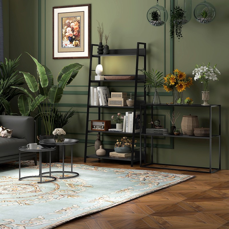 Metallinen sivupöytäsarja 2 kpl, tarjottimina käytettävät pöytätasot, musta