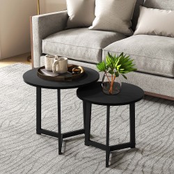 Sohvapöytäsarja 2 osaa, pyöreä, MDF ja metallirunko, Ø48/40 cm, musta