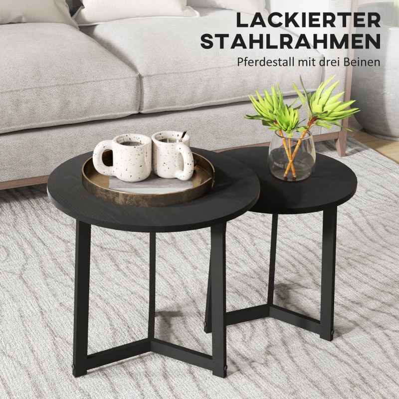 Sohvapöytäsarja 2 osaa, pyöreä, MDF ja metallirunko, Ø48/40 cm, musta