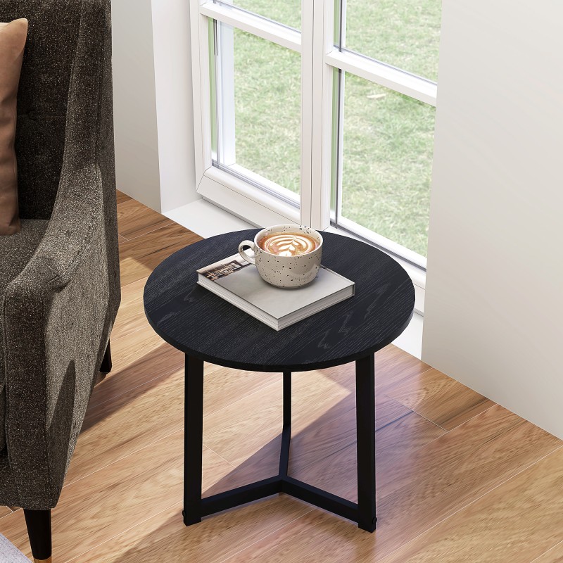 Sohvapöytäsarja 2 osaa, pyöreä, MDF ja metallirunko, Ø48/40 cm, musta