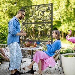 Metallinen puutarhan näkösuoja / tilanjakaja, lehtikuvio, ulkokäyttöön, 122 x 45 x 198 cm, musta