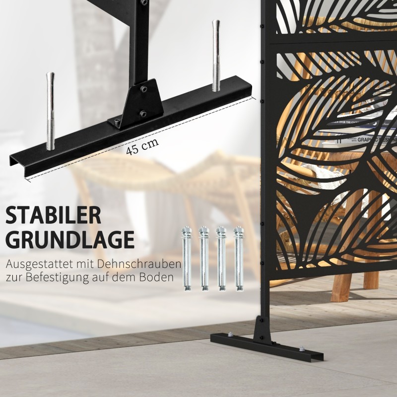 Metallinen puutarhan näkösuoja / tilanjakaja, lehtikuvio, ulkokäyttöön, 122 x 45 x 198 cm, musta