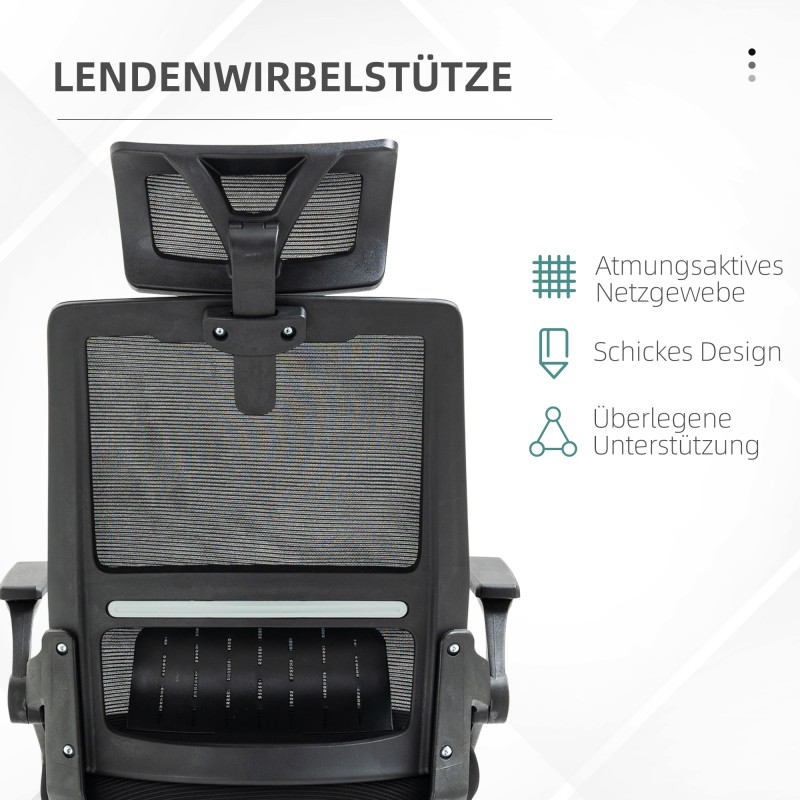 Toimistotuoli säädettävä niskatuki mesh-selkänoja keinutoiminto musta