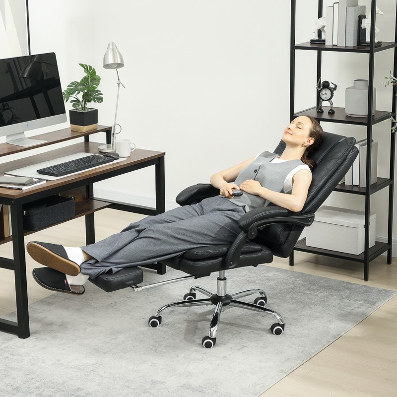 Hierova työtuoli jalkatuella, mikrokuitu, säädettävä, 64 x 70 x 110–118 cm, musta