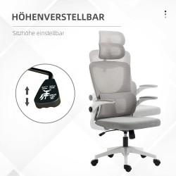 Ergonominen toimistotuoli mesh-verkolla, säädettävä korkeus ja niskatuki, 60x59x114–122 cm, harmaa